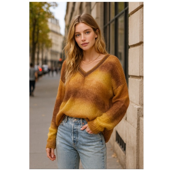 ASTR x Revolve Brown Tan Ombre Wool Blend V Neck Pullover Sweater S - Picture 3 of 10